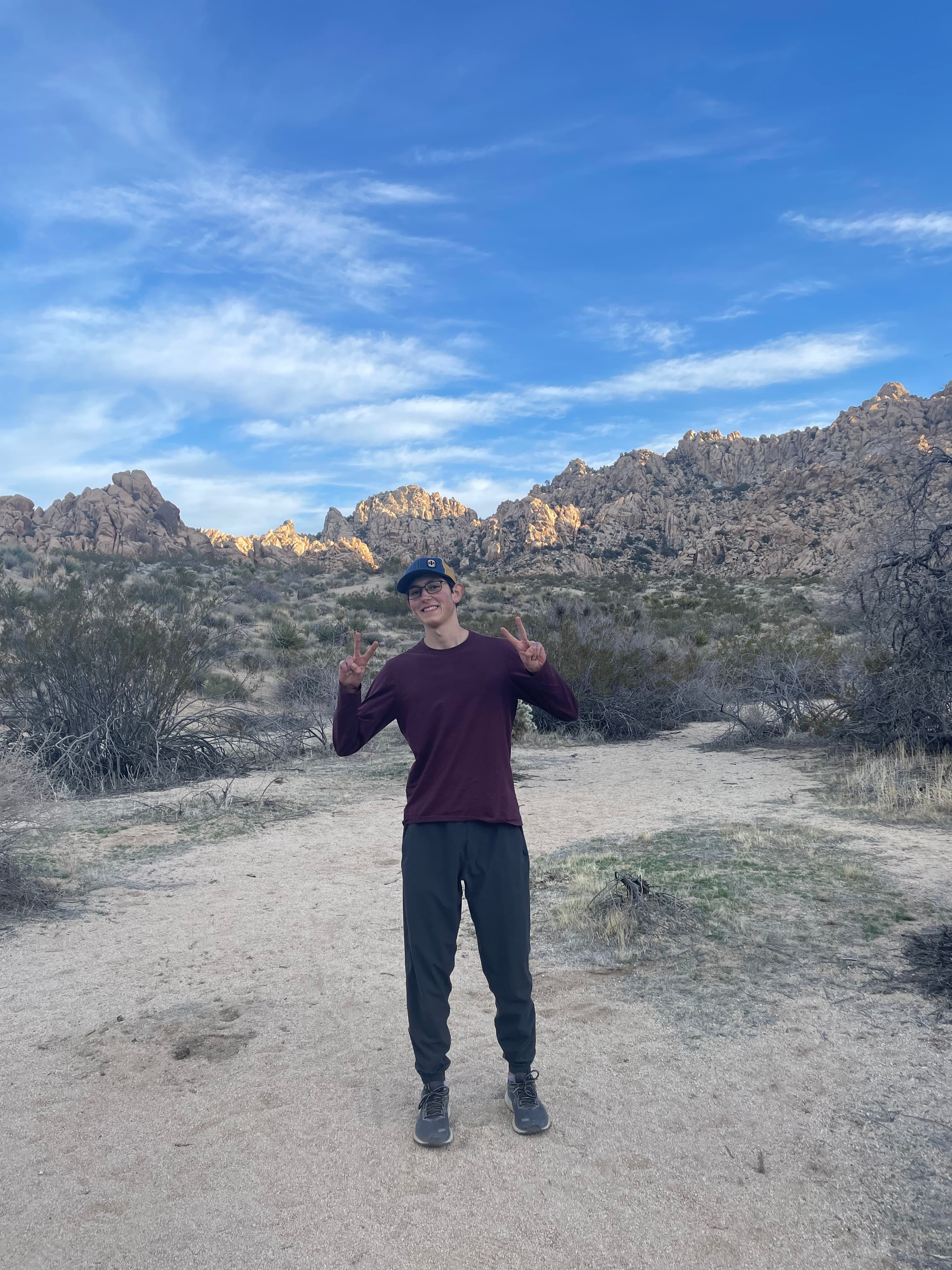 Justin on a hike in Joshua Tree National Park.